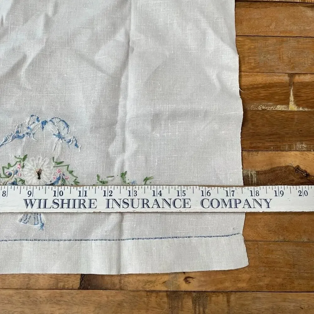 White Kitchen Dish Towel 17 x 28 in Hand-Embroidered Floral Basket Cross-Stitch